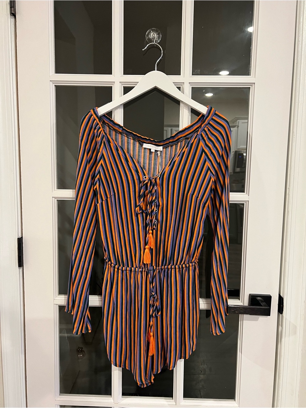Olivaceous Navy and Orange Striped Long-Sleeve Bodysuit